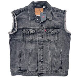Levis Premium Mens Black Wash Relaxed Sleeveless Denim Jean Trucker Vest